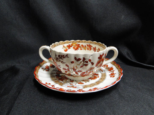 Copeland Spode India Tree Orange Rust: Bouillon & Saucer Set, 2 1/8", No Trim