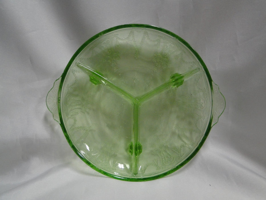 Anchor Hocking Cameo Green, Ballerina, Vaseline: 3-Part Relish Dish, 8 1/2"