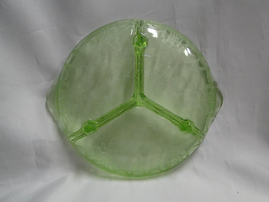 Anchor Hocking Cameo Green, Ballerina, Vaseline: 3-Part Relish Dish, 8 1/2"