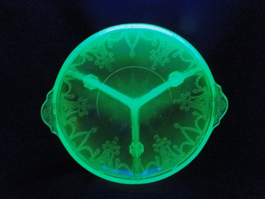 Anchor Hocking Cameo Green, Ballerina, Vaseline: 3-Part Relish Dish, 8 1/2"