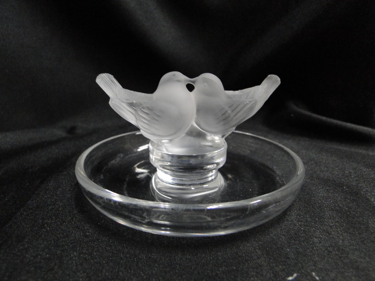 Lalique Pinson, Two Frosted Bird Figures: Round Pin / Ring Tray, 3