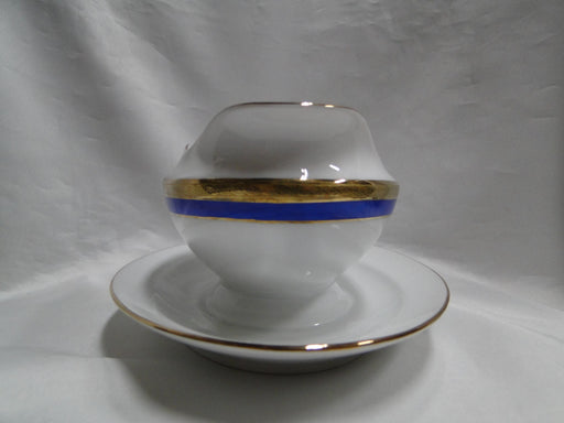 Richard Ginori Palermo Blue, Gold Encrusted: Gravy Boat w/ Attached Underplate