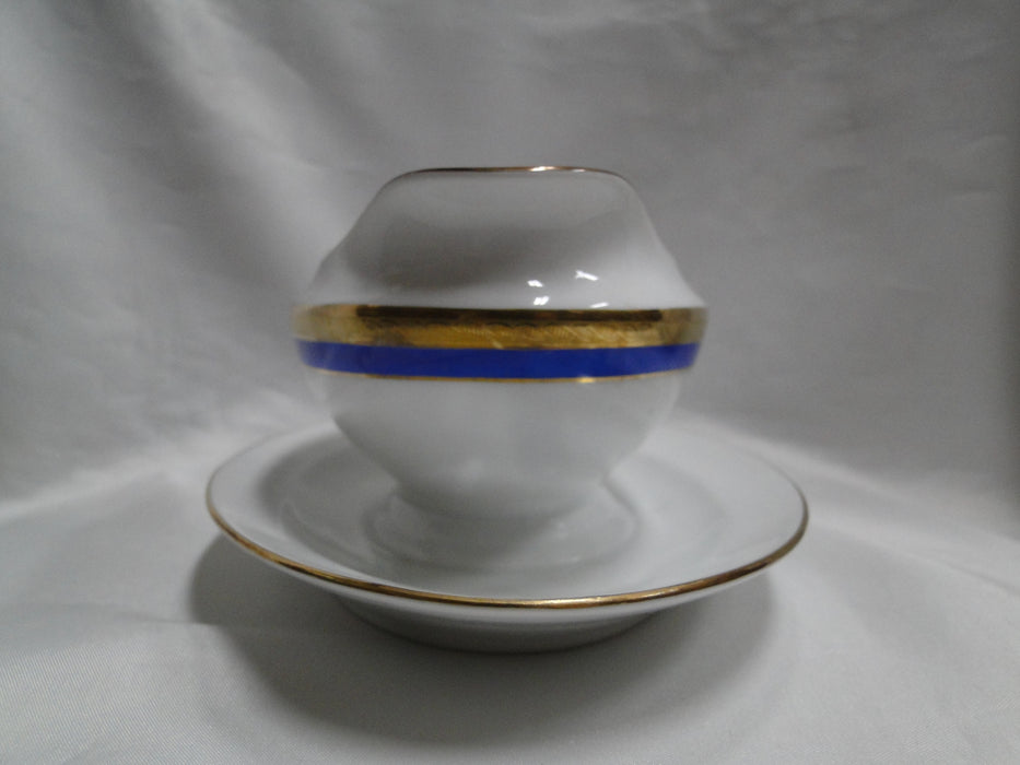 Richard Ginori Palermo Blue, Gold Encrusted: Gravy Boat w/ Attached Underplate