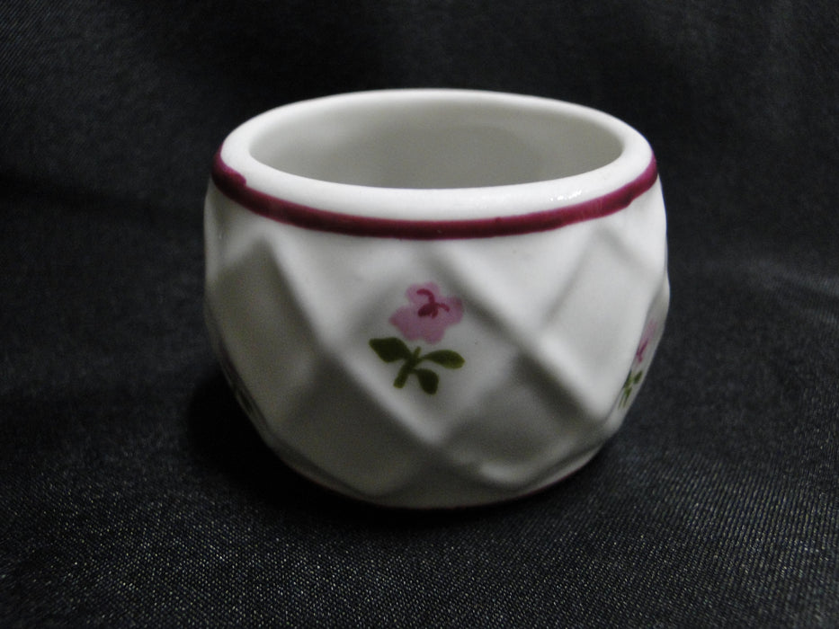 Pia, Philippines, Pink Flowers, Red Trim: Set of 8 Napkin Holders / Rings