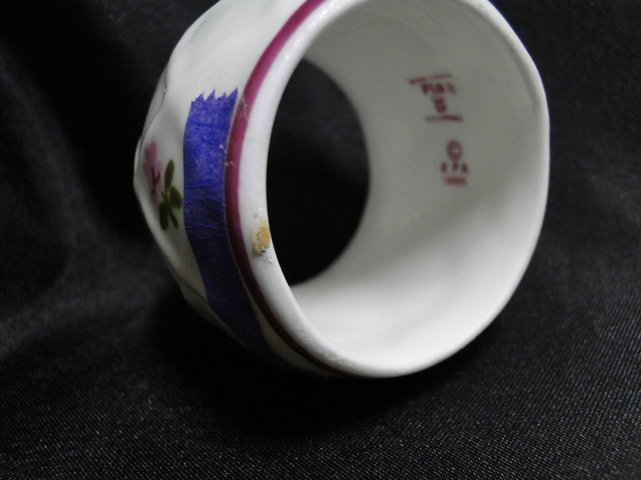 Pia, Philippines, Pink Flowers, Red Trim: Set of 8 Napkin Holders / Rings