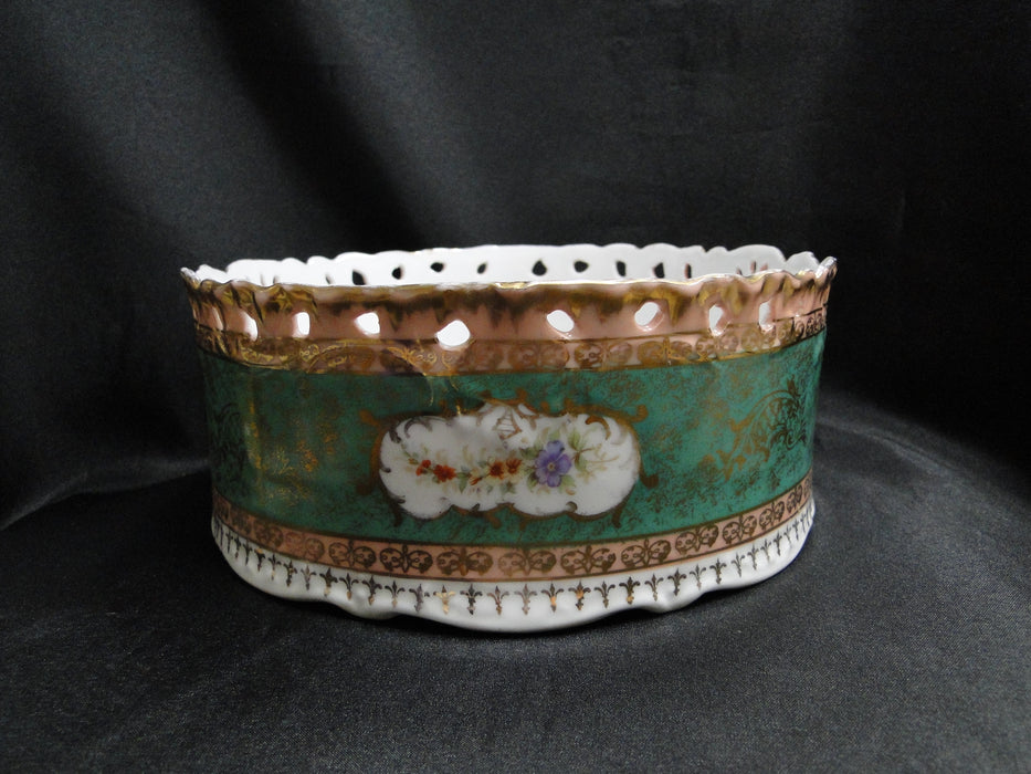 Victoria (Austria), Green Band w/ Flowers & Gold: Round Scalloped Bowl, 8"