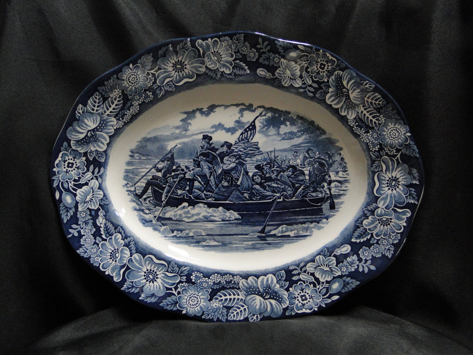 Staffordshire Liberty Blue, Blue & White Scene: Oval Platter, 14" x 11 1/4"