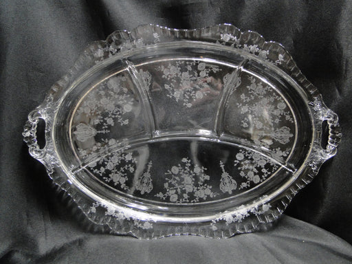 Cambridge Rose Point Clear: 4-Part Relish Dish, Oblong, 14 1/2" x 9 3/4"