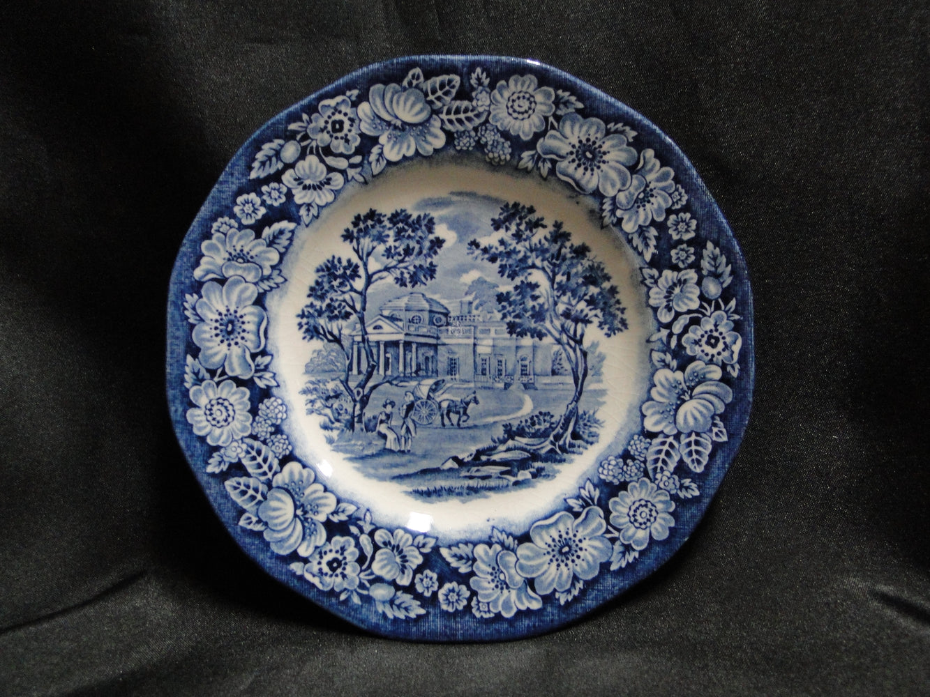 Staffordshire Liberty Blue, Blue & White Scene: Bread Plate, 6", Crazing