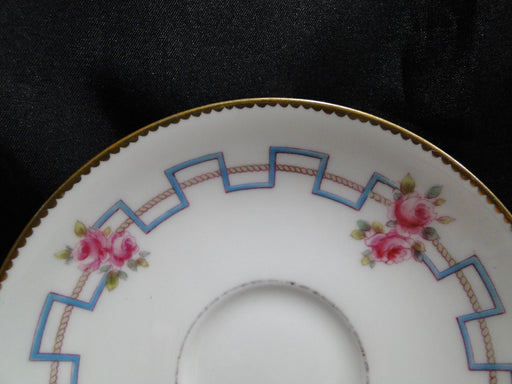 Royal Doulton HB 6700, Pink Flowers, Blue Zig Zag Line: 5 1/2" Saucer Only