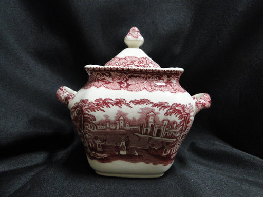Mason's Vista Pink, Transferware: Small Square Sugar Bowl & Lid, 5", Crazing