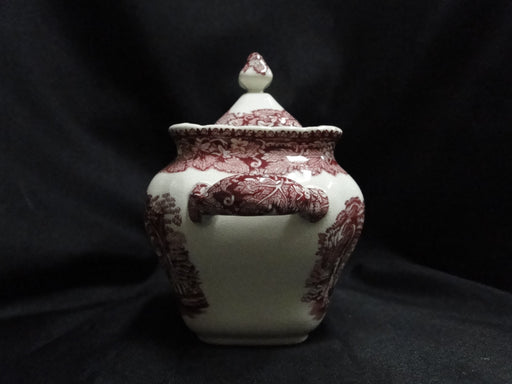 Mason's Vista Pink, Transferware: Small Square Sugar Bowl & Lid, 5", Crazing
