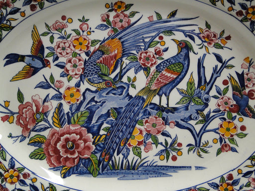Horchow Multicolored Pheasants & Birds: Oval Serving Platter (s), 18", Crazing