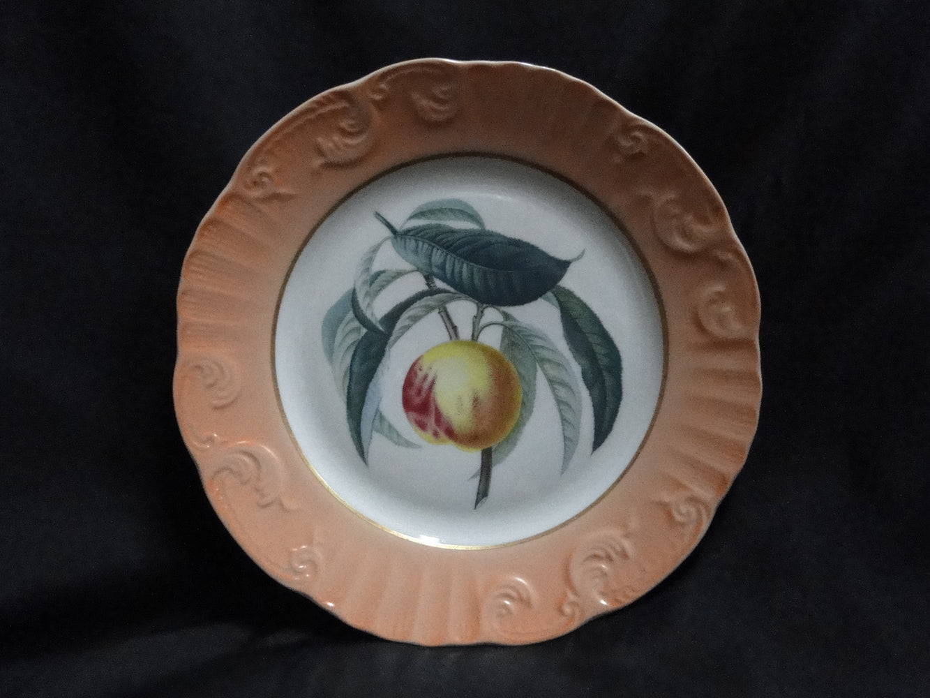 Mottahedeh Summer Fruit, Salmon Band: Salad Plate, Peach, 7 7/8"