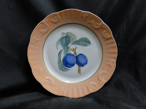 Mottahedeh Summer Fruit, Salmon Band: Salad Plate, Plums, 7 7/8"