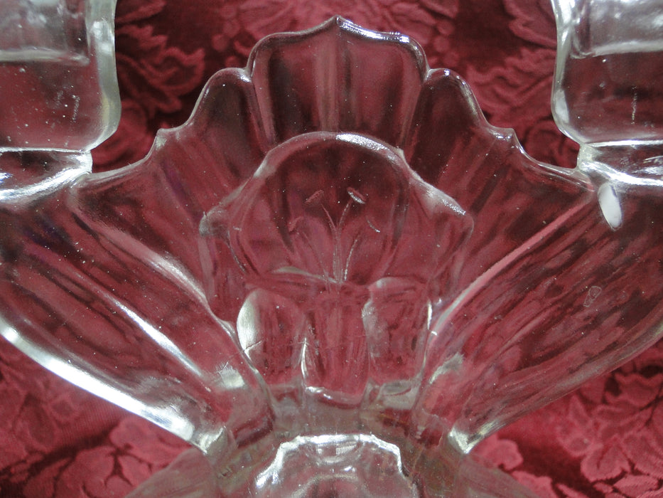 Jeannette Glass Iris & Herringbone Clear: Double Candlestick (s), 6"
