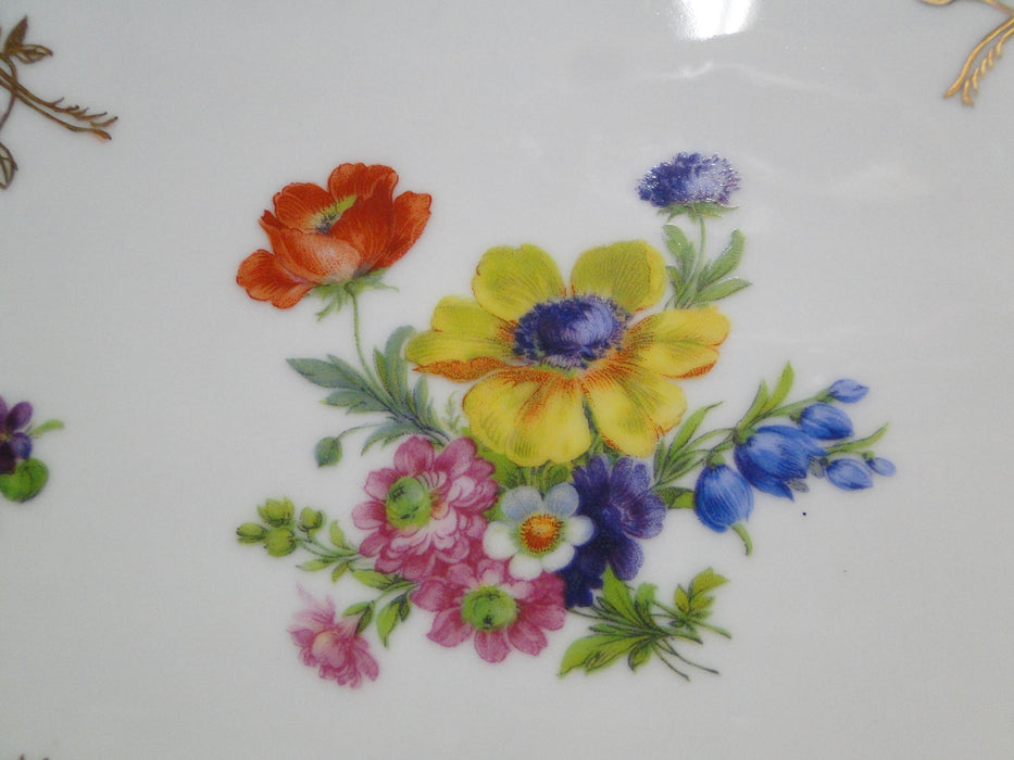 Limoges Florals on White, Cobalt Blue Edge: Cheese Dish w/ Wedge Lid