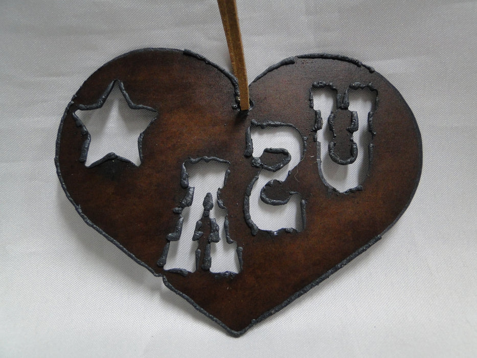 Rustic Ironwerks: NEW Heart USA Ornament w/ Leather Loop, 4"