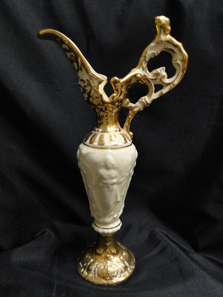 Goldra E. Palestine, Cream & Gold Ewer (s) 11 7/8" Tall, Crazing