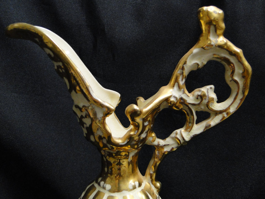 Goldra E. Palestine, Cream & Gold Ewer (s) 11 7/8" Tall, Crazing