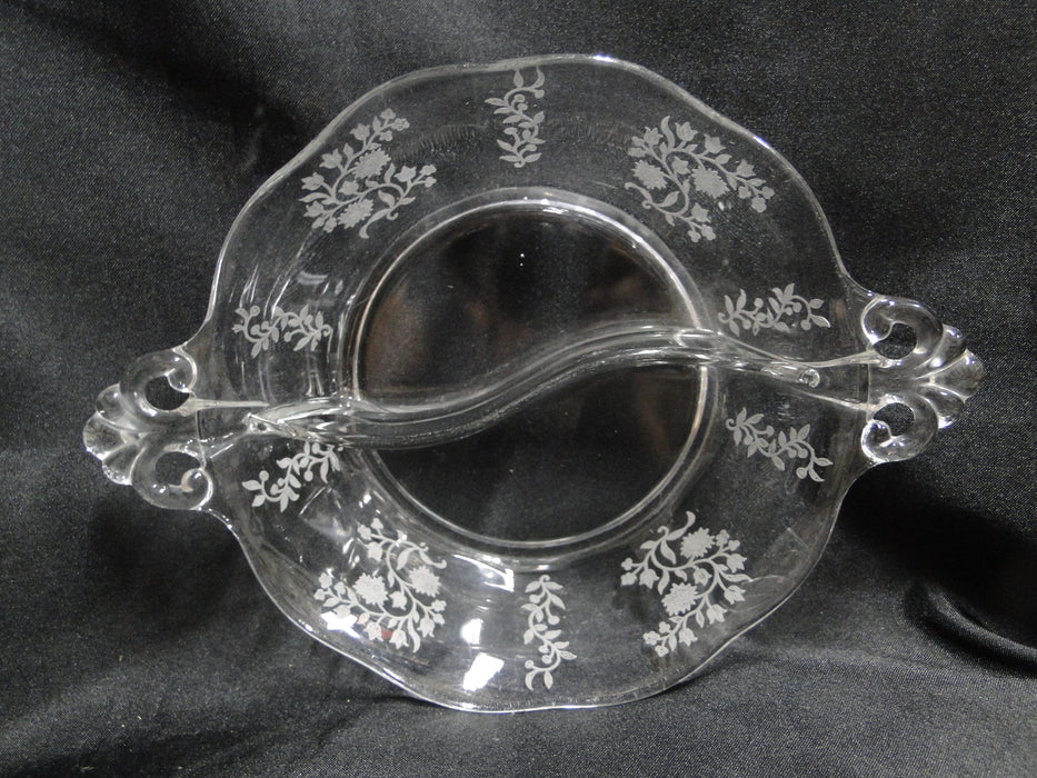 Fostoria Rambler: 2 Part Crystal Relish Dish, Etched Flowers, 8 1/8" w/ Handles