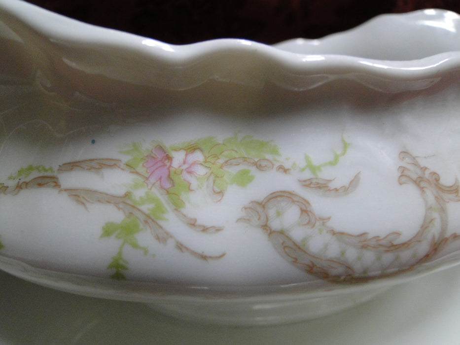 Syracuse 53203, Pink Flowers, Tan Lattice: Gravy Boat w/ Attached Underplate