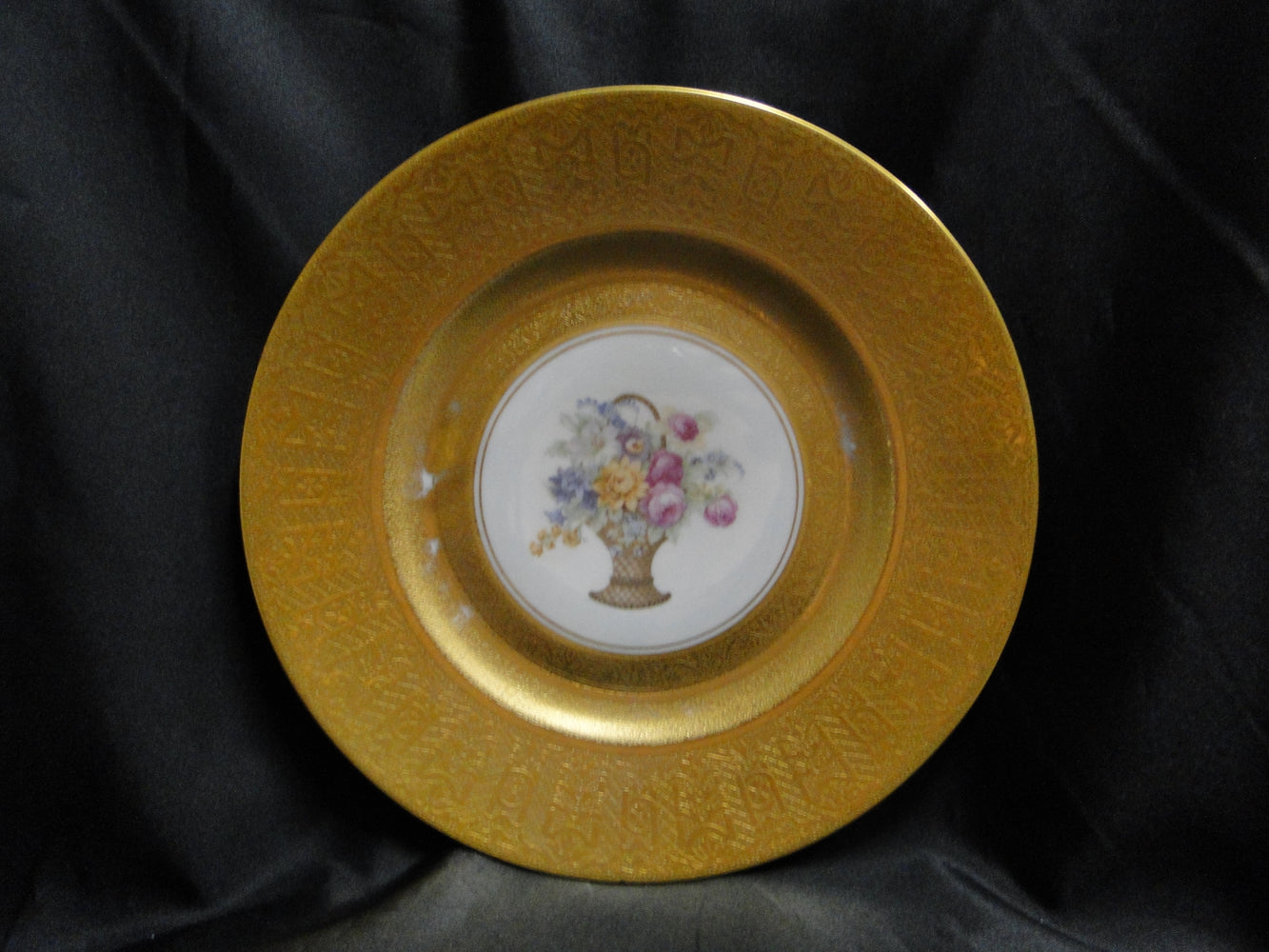 Antique, Gold Encrusted, Flower Basket, Czechoslovakia: Dinner Plate 10.5" As Is