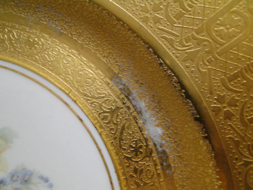 Antique, Gold Encrusted, Flower Basket, Czechoslovakia: Dinner Plate 10.5" As Is