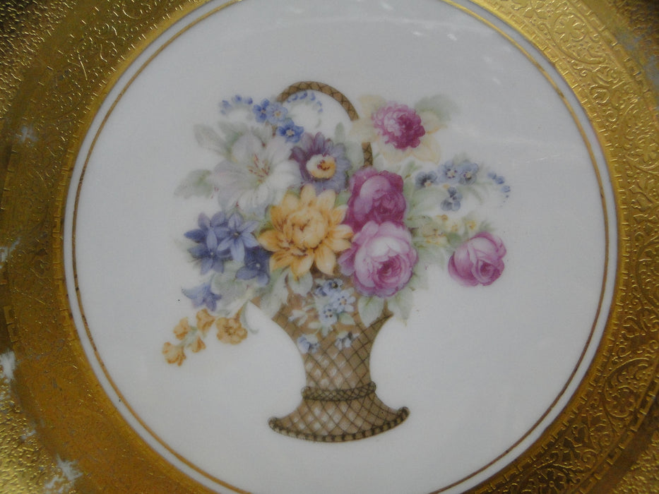 Antique, Gold Encrusted, Flower Basket, Czechoslovakia: Dinner Plate 10.5" As Is