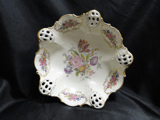 Rosenthal 282R, Ivory, Flowers, Pierced: Round Footed Bowl, 9" x 3" Tall