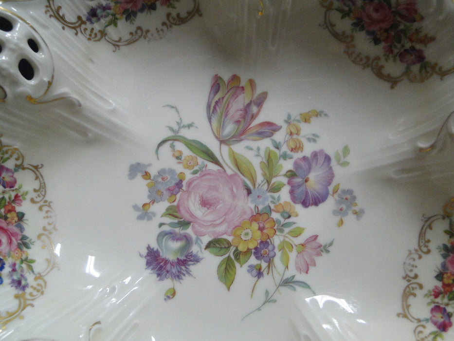 Rosenthal 282R, Ivory, Flowers, Pierced: Round Footed Bowl, 9" x 3" Tall