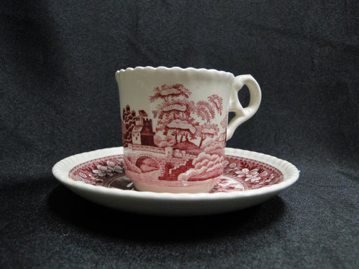 Spode Pink Tower, Pink Floral w/ Scene: Demitasse Cup & Saucer Set