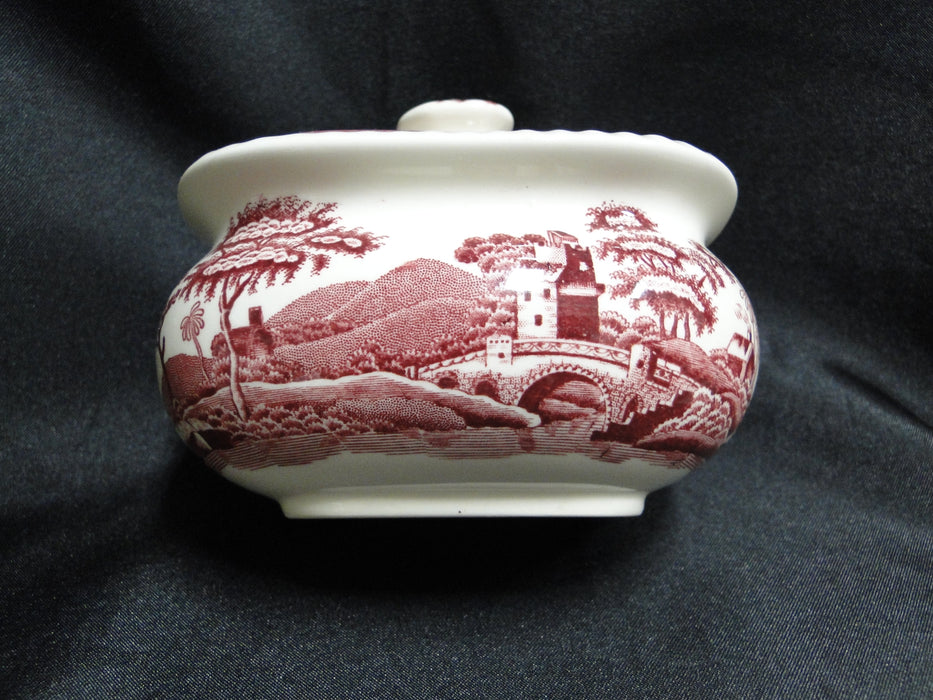 Spode Pink Tower, Pink Floral w/ Scene: Sugar Bowl & Lid, 3 5/8", As Is