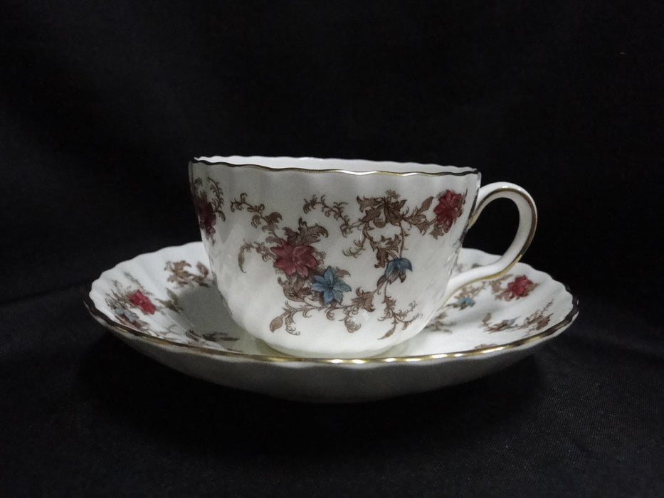 Minton Ancestral, Red & Blue Flowers: Cup and Saucer Set (s), 2 1/4"