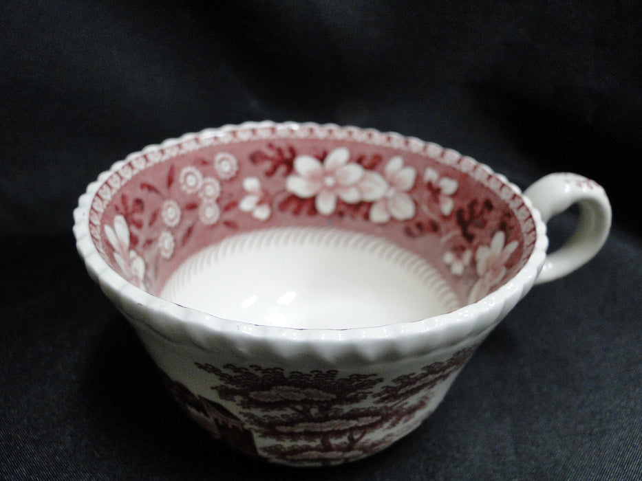 Spode Pink Tower, Pink Floral w/ Scene: Cup & Saucer Set, Crazing