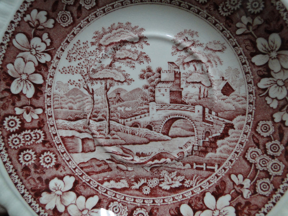 Spode Pink Tower, Pink Floral w/ Scene: Cup & Saucer Set, Crazing