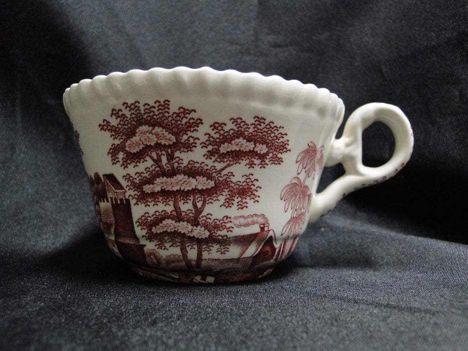 Spode Pink Tower, Pink Floral w/ Scene: Cup & Saucer Set, Crazing
