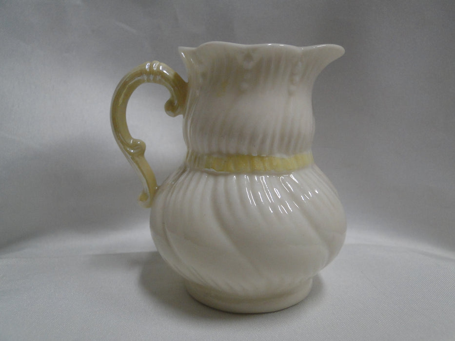 Belleek Ribbon, Yellow, Swirled, Ireland: Creamer (s), 3 1/4", Ivory Inside