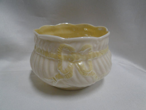 Belleek Ribbon, Yellow, Swirled, Ireland: Open Sugar Bowl, Yellow Inside