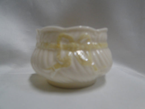 Belleek Ribbon, Yellow, Swirled, Ireland: Open Sugar Bowl, Yellow Inside