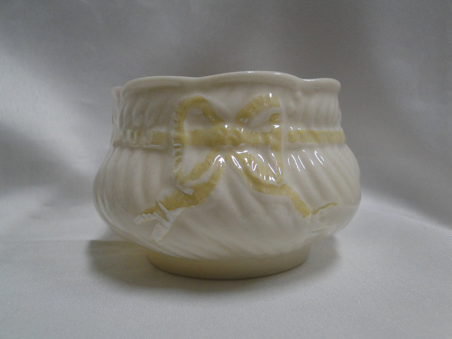 Belleek Ribbon, Yellow, Swirled, Ireland: Open Sugar Bowl, Ivory Inside