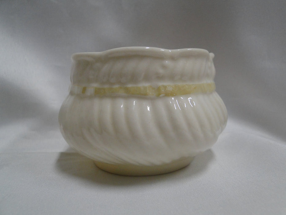 Belleek Ribbon, Yellow, Swirled, Ireland: Open Sugar Bowl, Ivory Inside