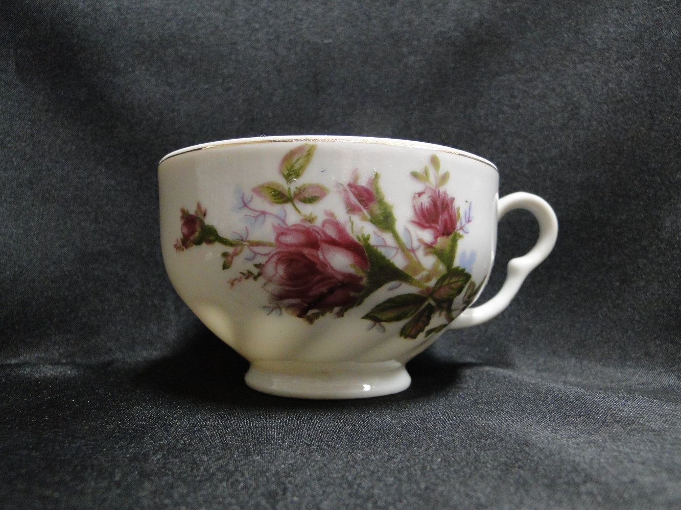 Moss Rose on White, Gold Trim: 2 1/4" Tall Cup (s) Only