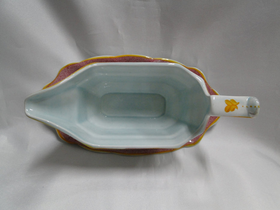 Adams Lowestoft, Celadon, Pink Border: Gravy Boat w/ Underplate, As Is