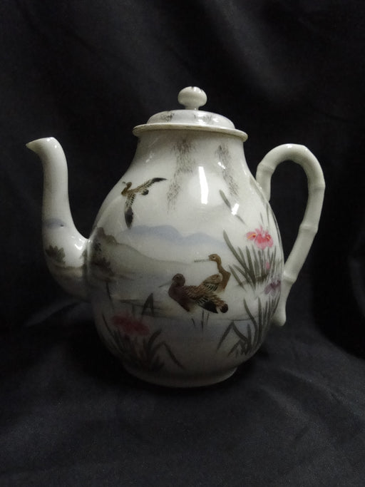 Japanese Handpainted, Birds & Iris: Teapot & Lid, 7", As Is