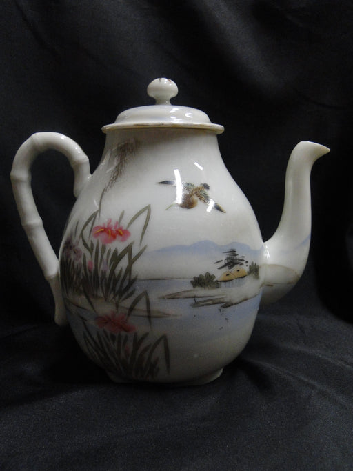 Japanese Handpainted, Birds & Iris: Teapot & Lid, 7", As Is