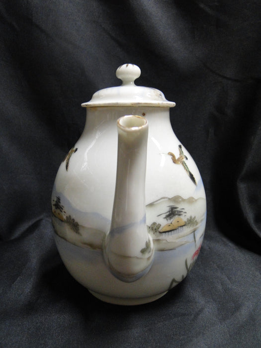 Japanese Handpainted, Birds & Iris: Teapot & Lid, 7", As Is