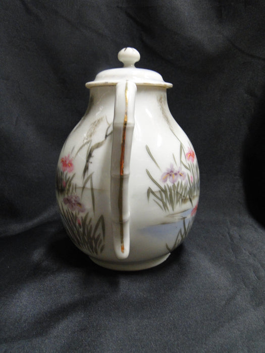 Japanese Handpainted, Birds & Iris: Teapot & Lid, 7", As Is