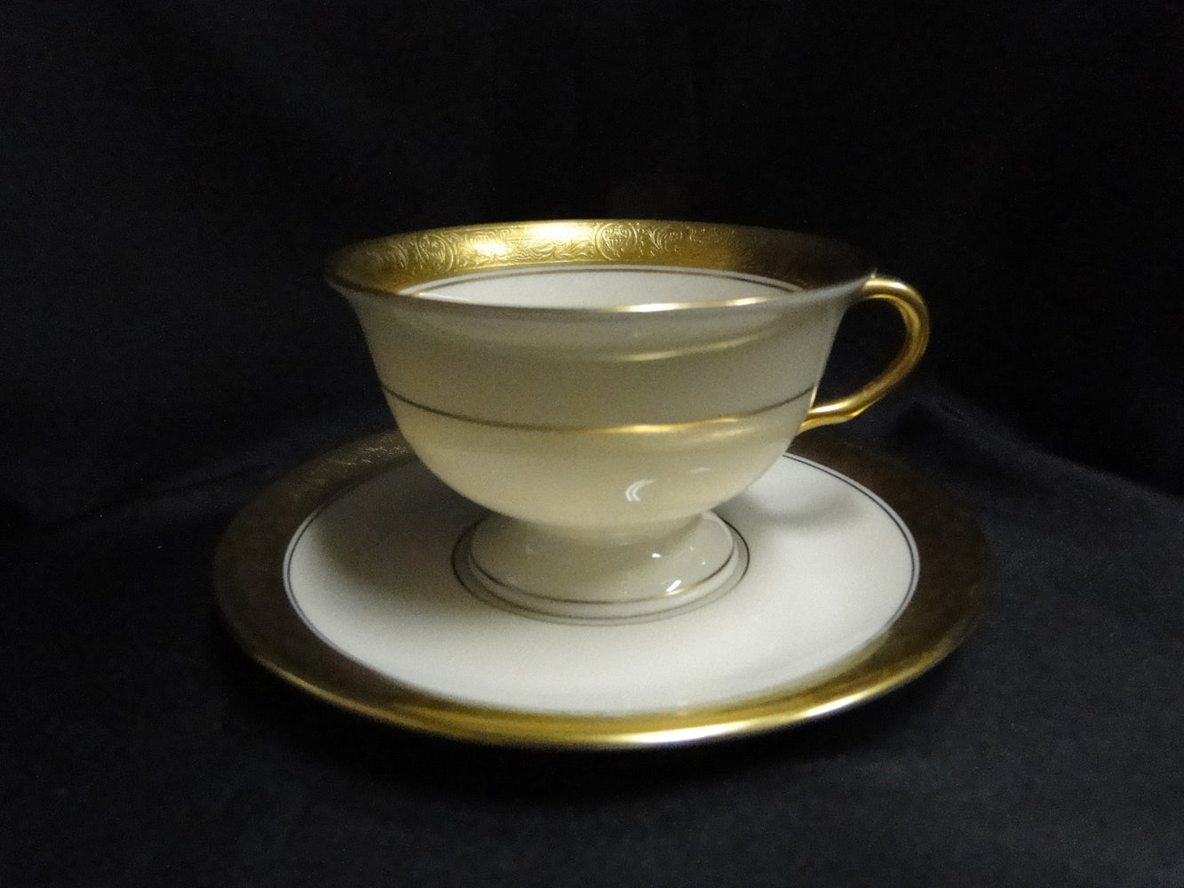 Pickard Athenian, Ivory, Gold Encrusted: Cup & Saucer Set (s), 2 3/8" Tall