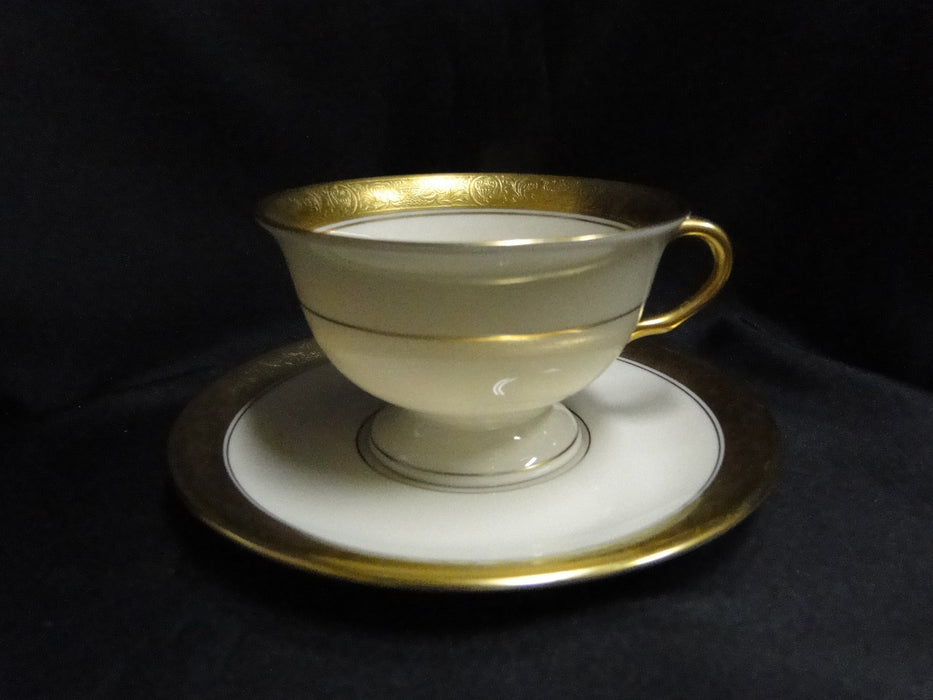 Pickard Athenian, Ivory, Gold Encrusted: Cup & Saucer Set (s), 2 3/8" Tall
